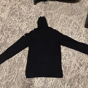 Women’s Turtleneck Black Sweater with cuts in shoulder.